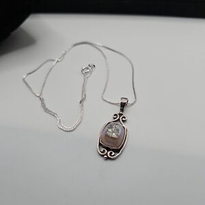 Sajen Pink Druzy Sterling Silver Pendant With 18" 925 Chain